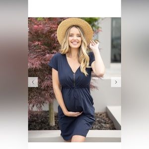 Mia Zipper Drawstring Maternity & Nursing Dress Black XL